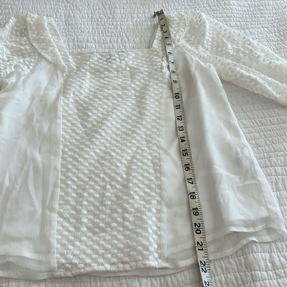 Banana republic square neck, white blouse with sheer sleeves, extra small petite - Picture 5 of 7